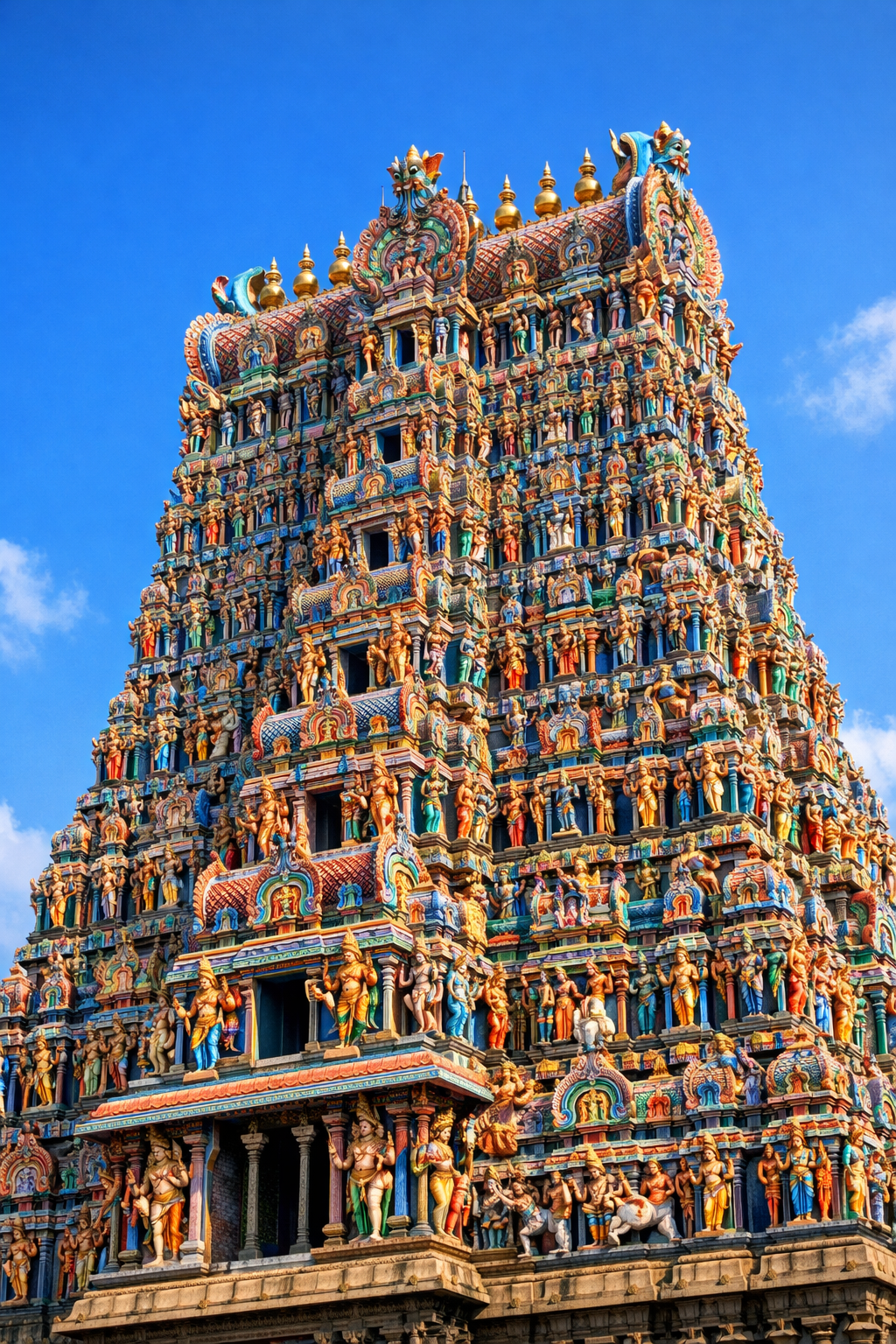 Meenakshi Temple Madurai gopuram tower colorful sculptures architectural photography